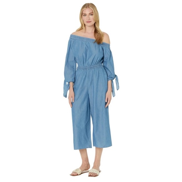 MICHAEL Michael Kors Light Cadet Wash One-Shoulder Women Jumpsuit - Picture 13 of 15